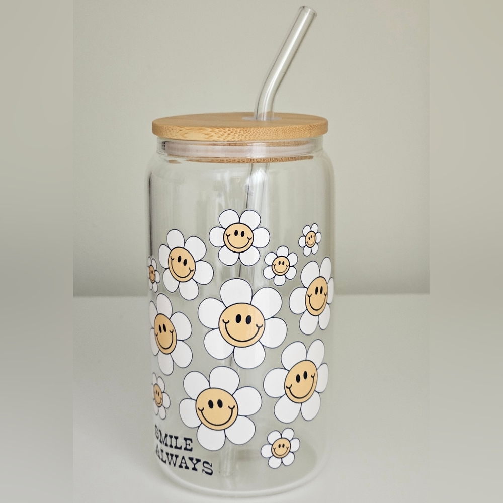Smile Always 16oz Clear Beer Can Glass Cup